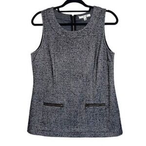 Cabi 993 Womens Black White Textured Tweed Sleeveless Shell Top Zipper Pocket S